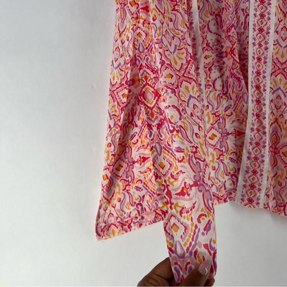 LOFT Multicolor Ikat Print Beach Kimono Duster Open Front Side Slits Coastal - Picture 8 of 13